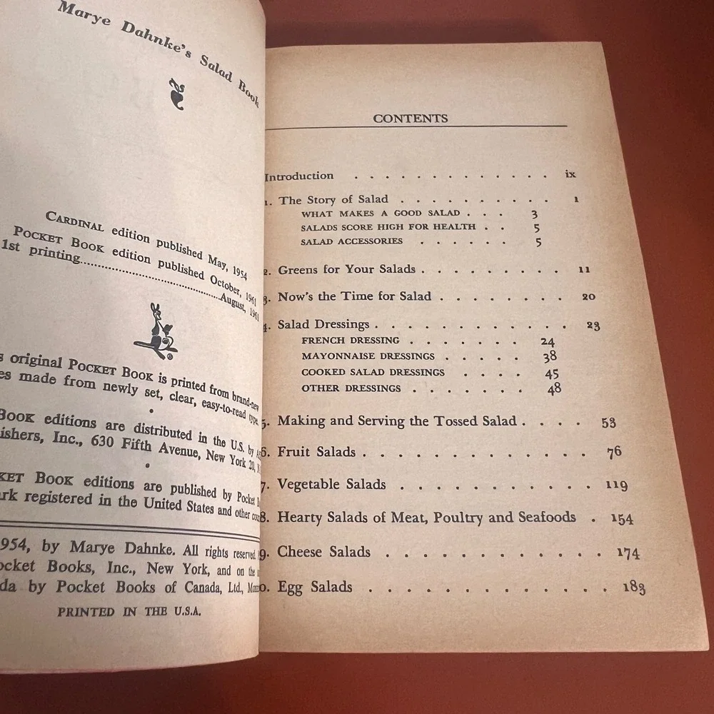Marye Dahnke Salad Book Vintage 1961 1st Print Pocket Book Cookbook Kraft 7003